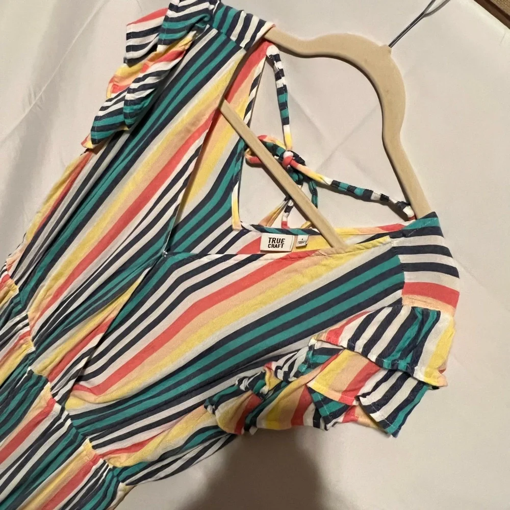 L Ruffles &  Candy Stripes Challis Romper - Picture 7 of 12